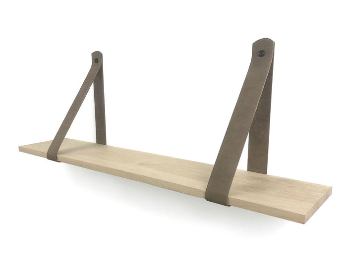 Woodbrothers Eiken 18mm wandplank recht 75x30cm + leren riem bruin