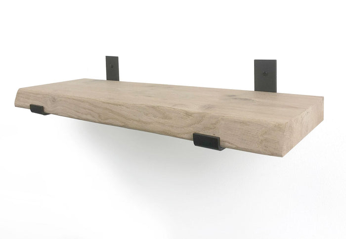 Woodbrothers Eiken wandplank boomkant 100cm + 20cm diepe zwarte drager