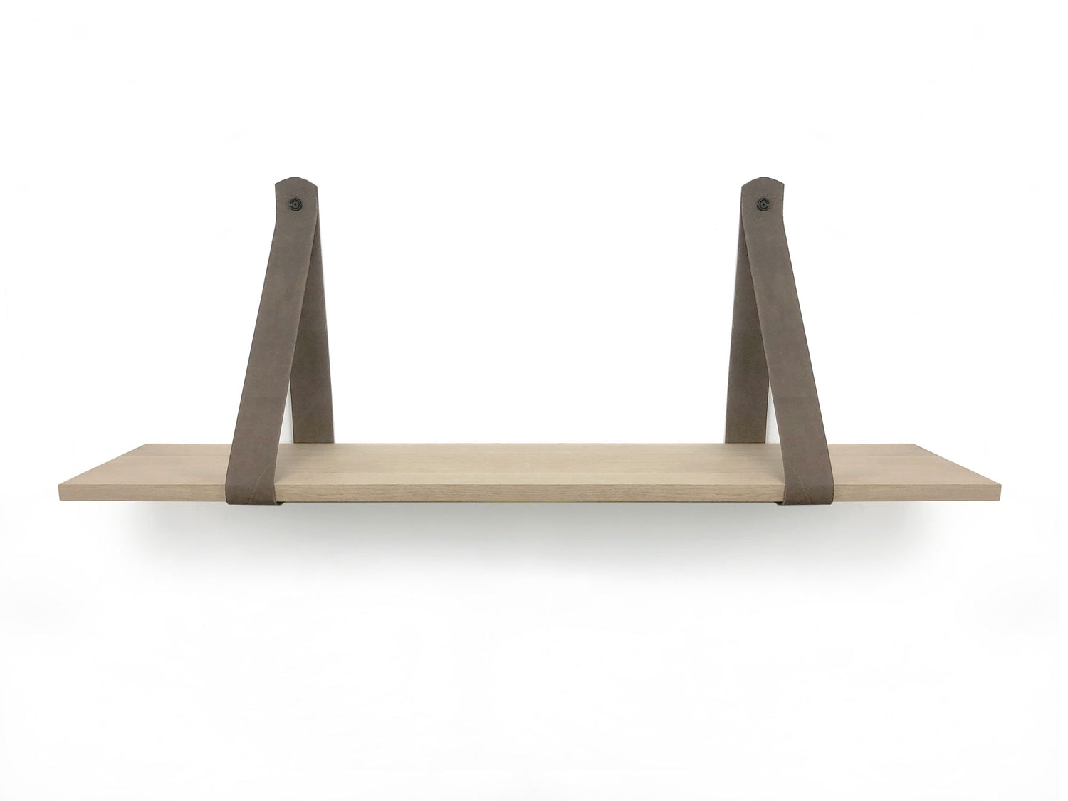 Woodbrothers Eiken 18mm wandplank recht 110x30cm + leren riem bruin