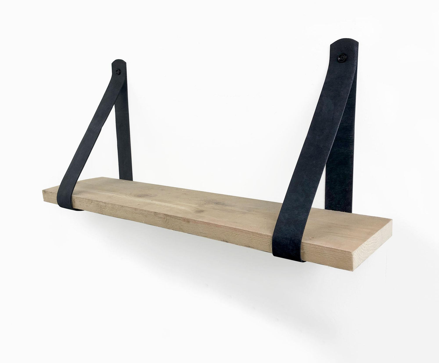 Woodbrothers Steigerhout wandplank 75x20cm + leren riem zwart