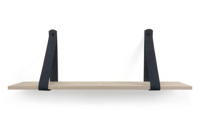 Woodbrothers Eiken 18mm wandplank recht 120x20cm + leren riem zwart