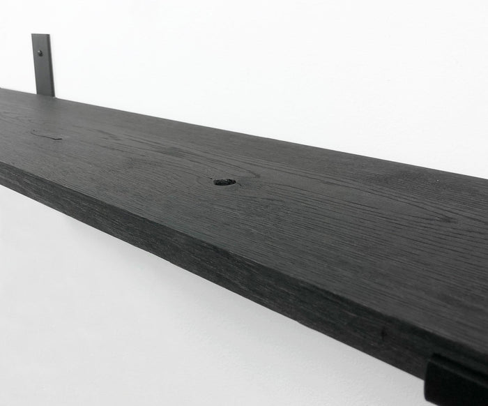 Woodbrothers Eiken wandplank zwart 50x20cm + zwarte dragers