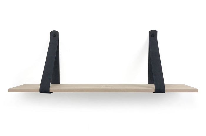 Woodbrothers Eiken 18mm wandplank recht 110x20cm + leren riem zwart