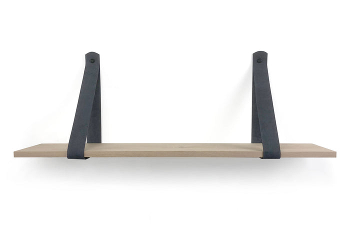 Woodbrothers Eiken 18mm wandplank recht 110x30cm + leren riem grijs