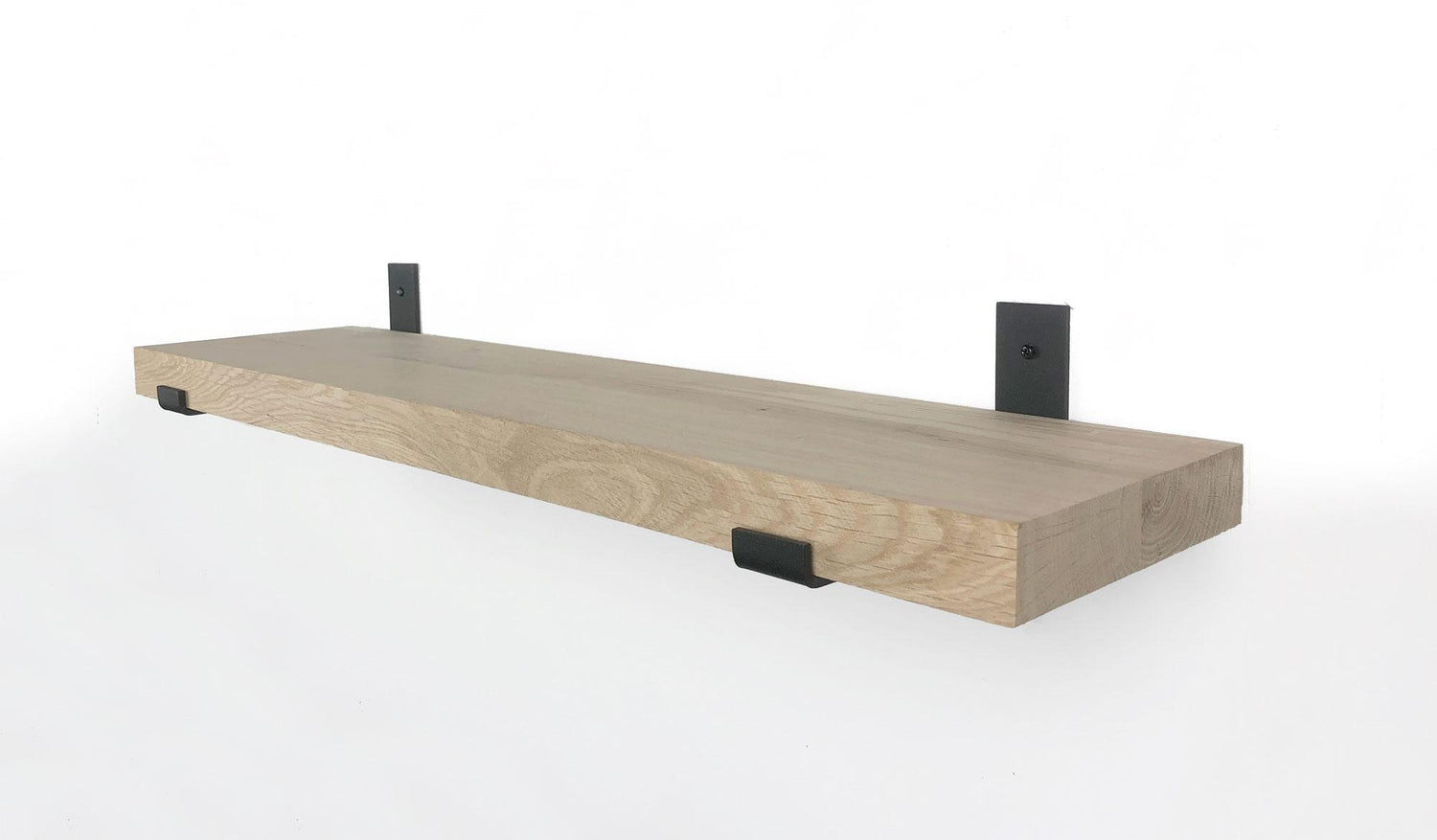 Woodbrothers Eiken wandplank massief recht 50x20cm + zwarte dragers