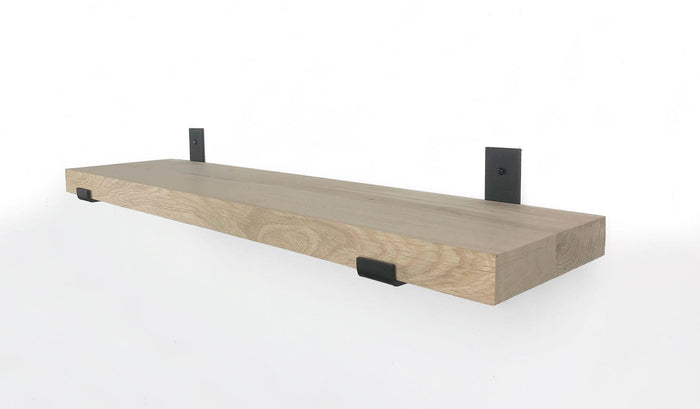 Woodbrothers Eiken wandplank massief recht 50x20cm + zwarte dragers