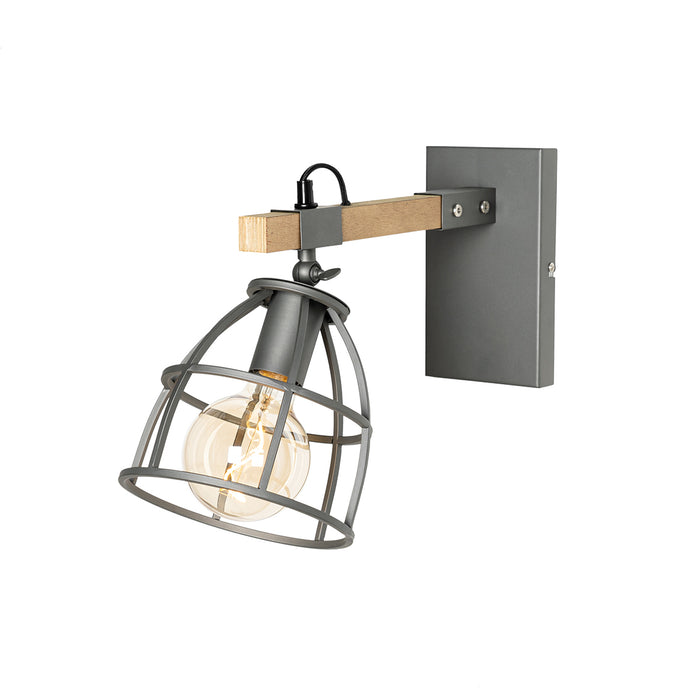 QAZQA Industriële wandlamp donkergrijs met hout verstelbaar - Arthur