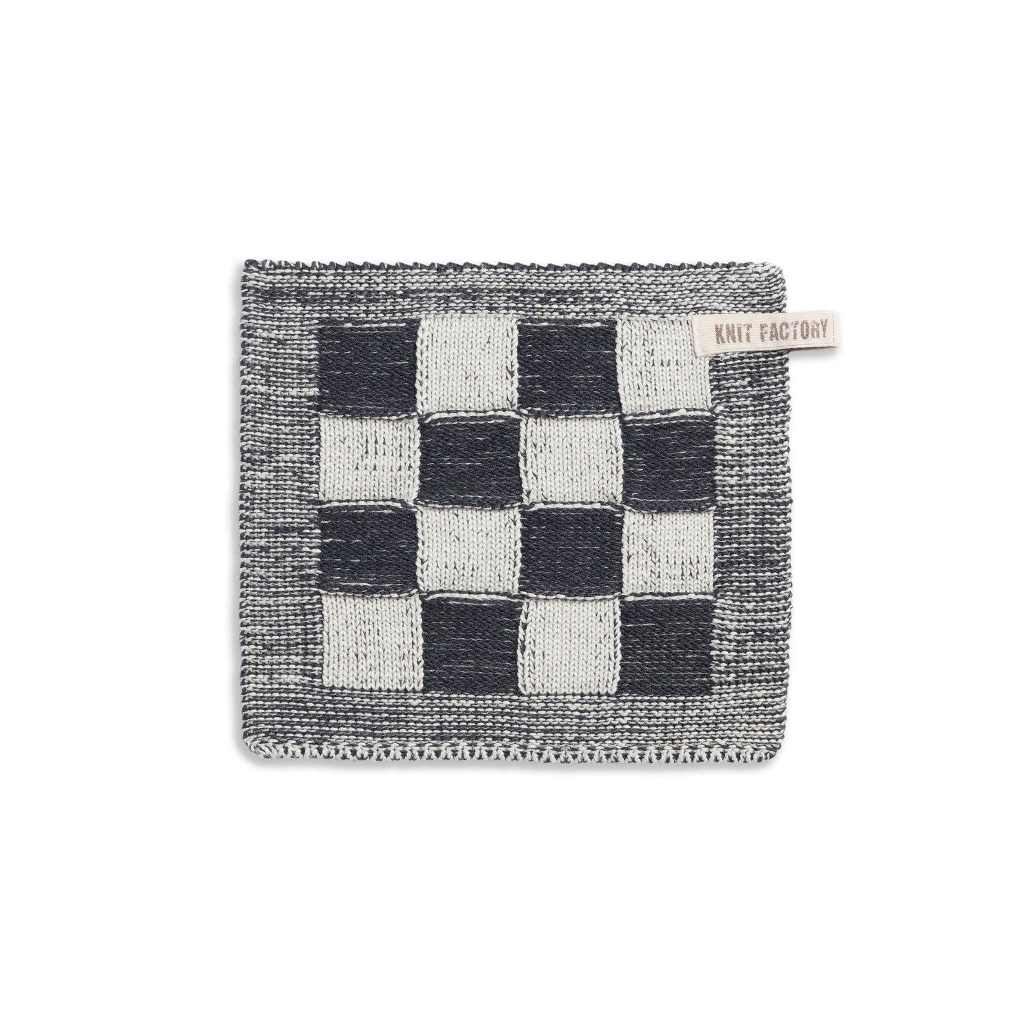Knit Factory Gebreide Pannenlap Block - Ecru|Antraciet - 23x23 cm