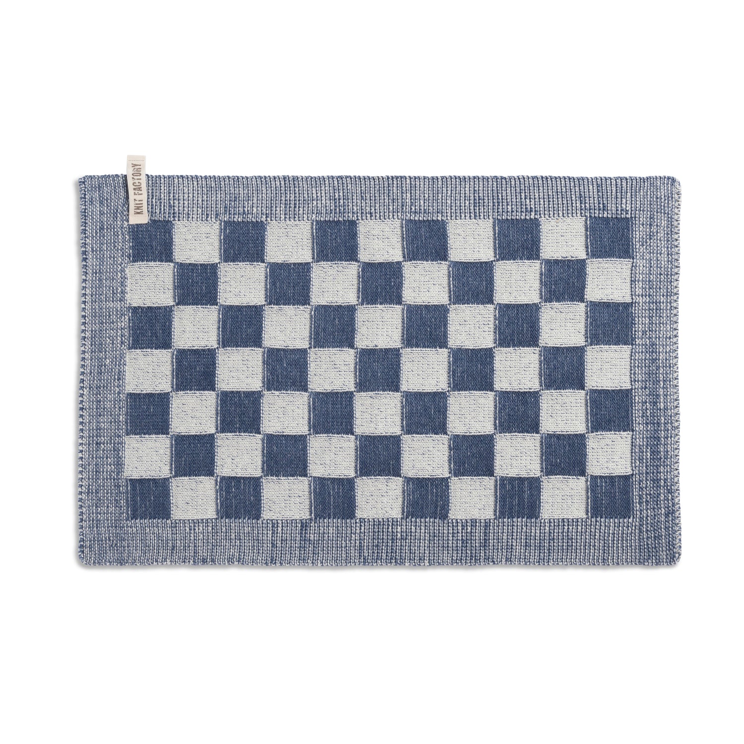 Knit Factory Gebreide Placemat  Block - Ecru|Jeans - 50x30 cm