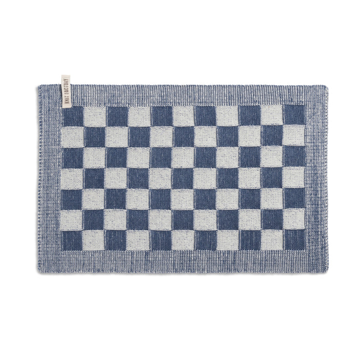 Knit Factory Gebreide Placemat  Block - Ecru|Jeans - 50x30 cm