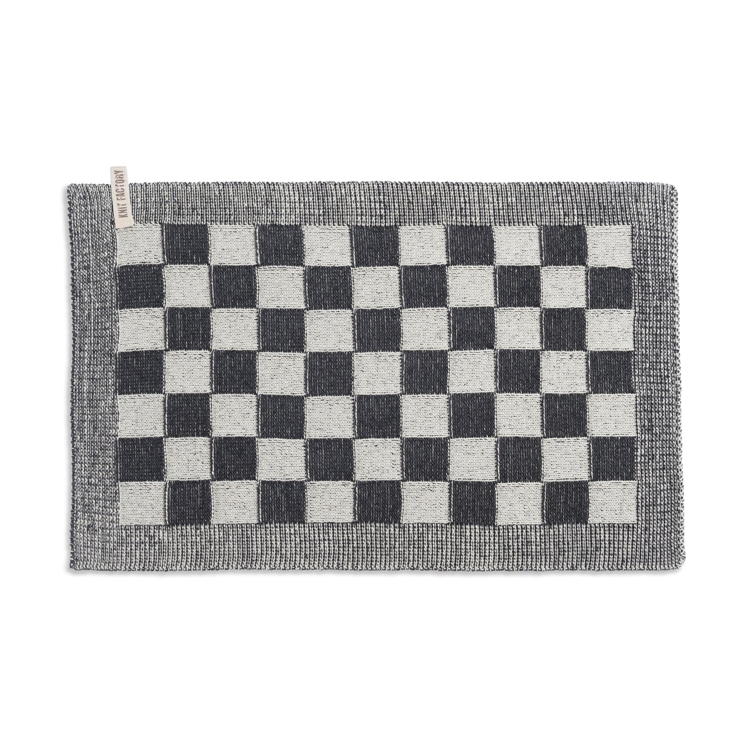 Knit Factory Gebreide Placemat  Block - Ecru|Antraciet - 50x30 cm