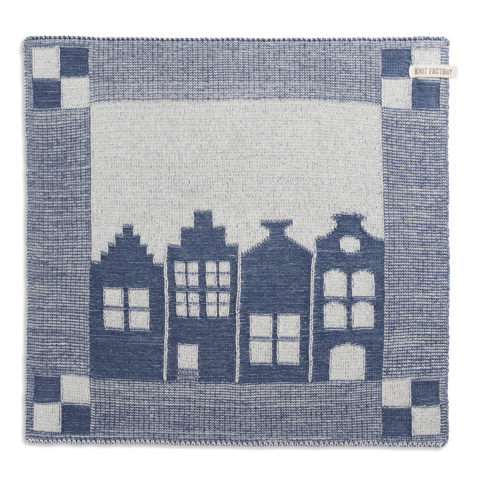 Knit Factory Gebreide Keukendoek  House - Ecru|Jeans - 50x50 cm