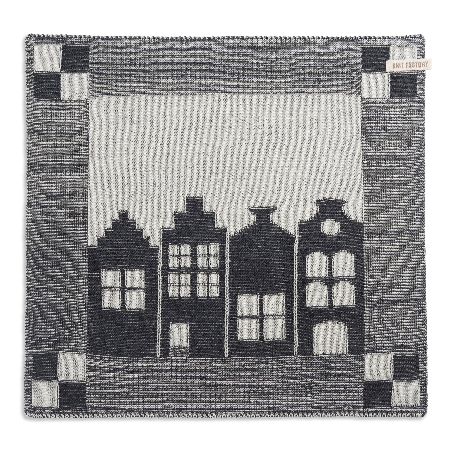 Knit Factory Gebreide Keukendoek  House - Ecru|Antraciet - 50x50 cm