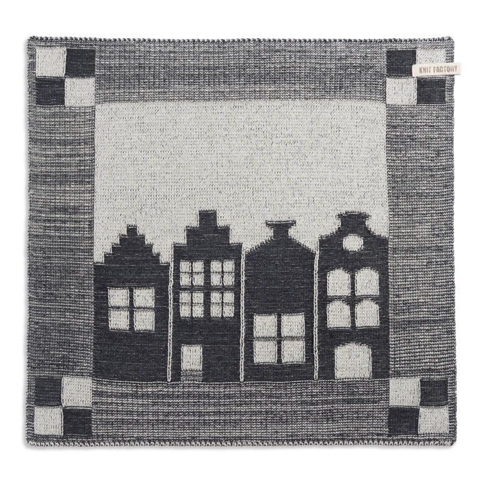 Knit Factory Gebreide Keukendoek  House - Ecru|Antraciet - 50x50 cm