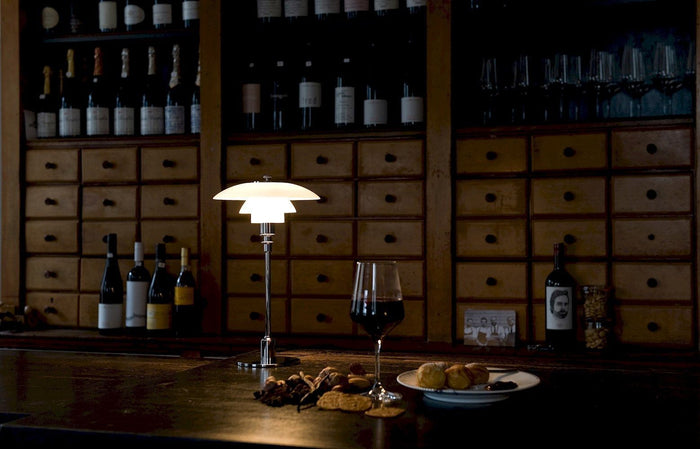 Louis Poulsen PH 3,5-2,5 tafellamp glas, zwart gemetaliseerd