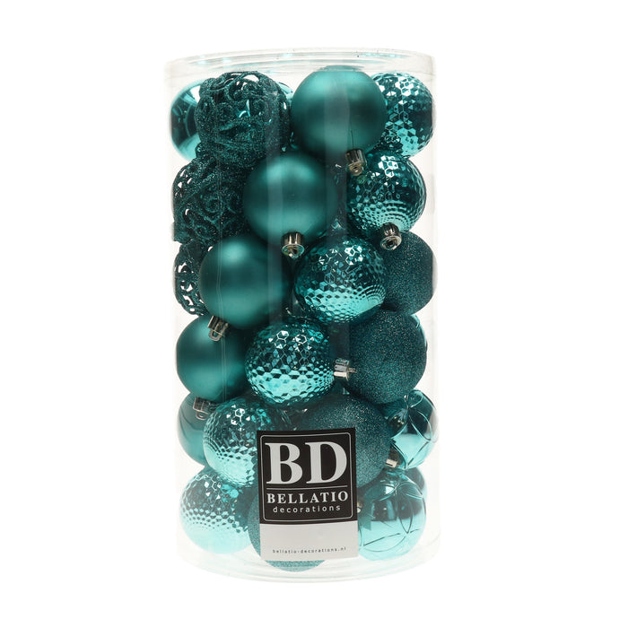Bellatio decorations Kerstballen - 37x - mix - turquoise - 6 cm