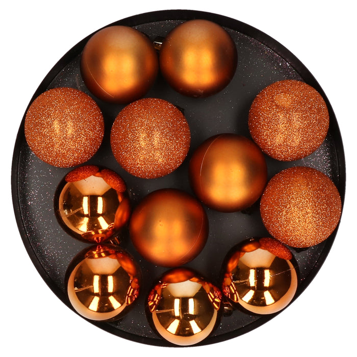 Cosy & Trendy Kerstballen - 12 st - oranje - mat|glans|glitter