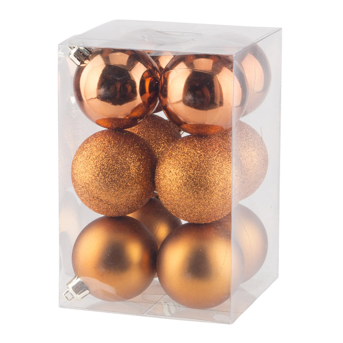 Cosy & Trendy Kerstballen - 12 st - oranje - mat|glans|glitter