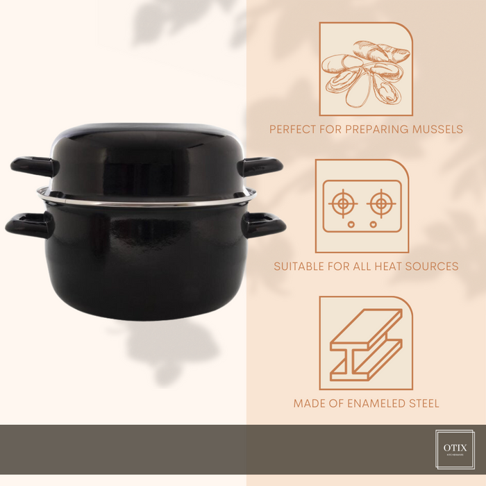 OTIX Mosselpan Mosselpot Inductie Alle warmtebronnen Zwart Emaille...