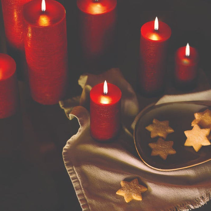 Uyuni Led Rustieke Kaars Karmijnrood - 7,8x20cm