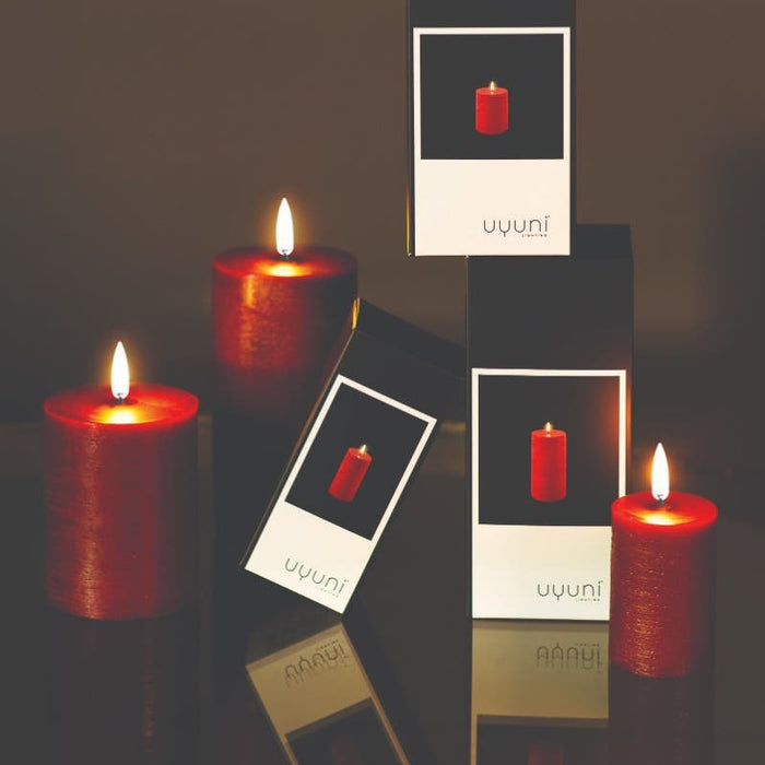 Uyuni Led Rustieke Kaars Karmijnrood - 7,8x20cm