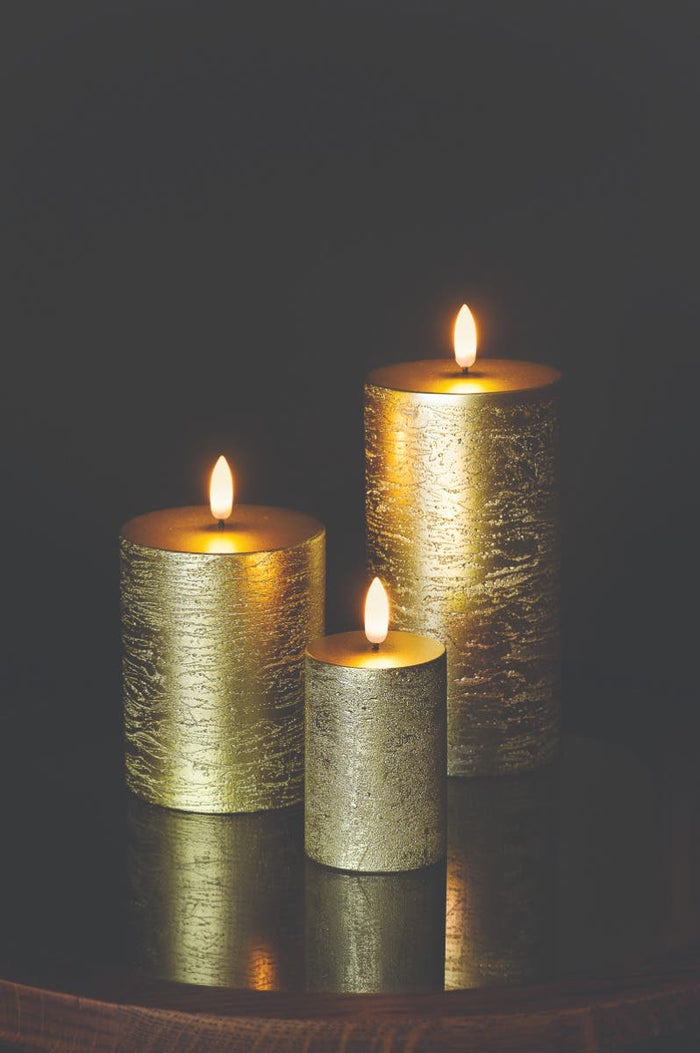 Uyuni Led Rustieke Kaars Goud - 7,8x15cm