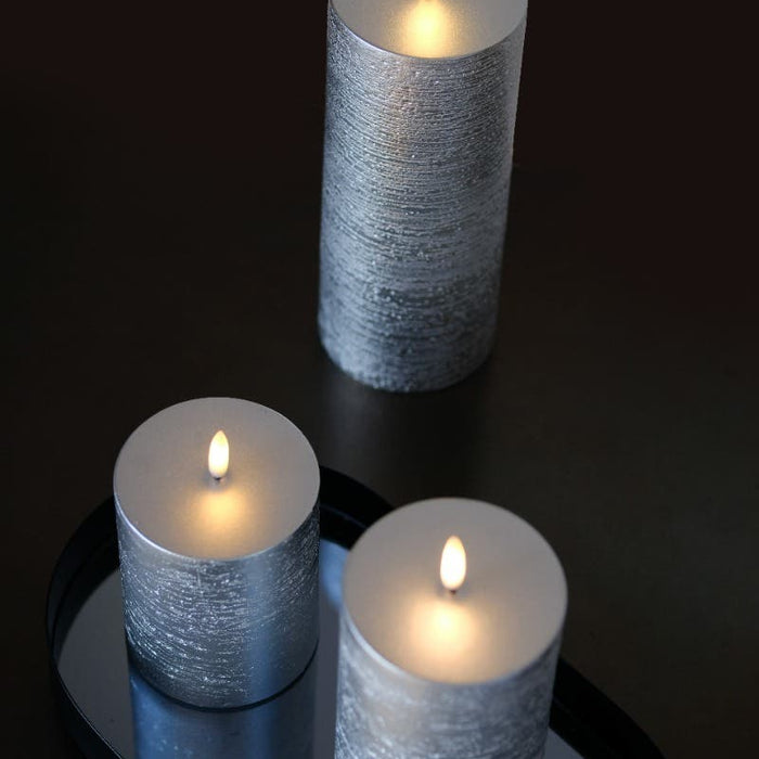 Uyuni Led Rustieke Kaars Zilver - 7,8x15cm