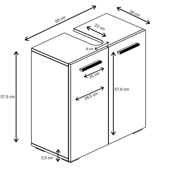 Badplaats Wastafelkast Jupiter 60 x 30 x 60 cm - Wit - Badkamerkast
