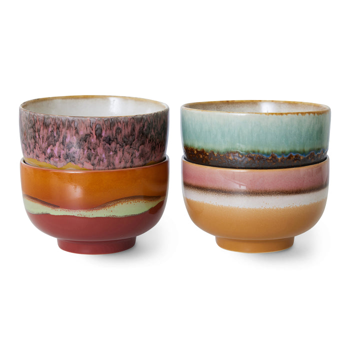 HKliving 70's Ceramics Noodle Kommen Ø 13,5 cm - Set van 4 - Geyser