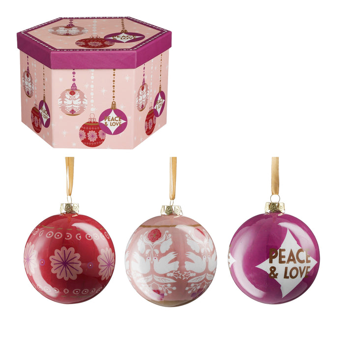 House of Seasons Cadeau Set Kerstballen Peace & Love - 14 Stuks - Roze