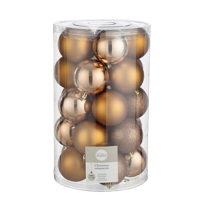 House of Seasons Plastic Kerstballen Set - 25 Stuks - Koper