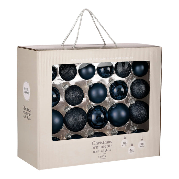 House of Seasons Kerstballen Set - 42 Stuks - Ø7 cm - Glas - Blauw