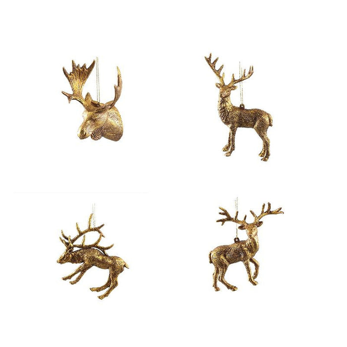 PTMD Kerstversiering Rendier Kioga - 12x4x12 cm - Goud - Set van 4