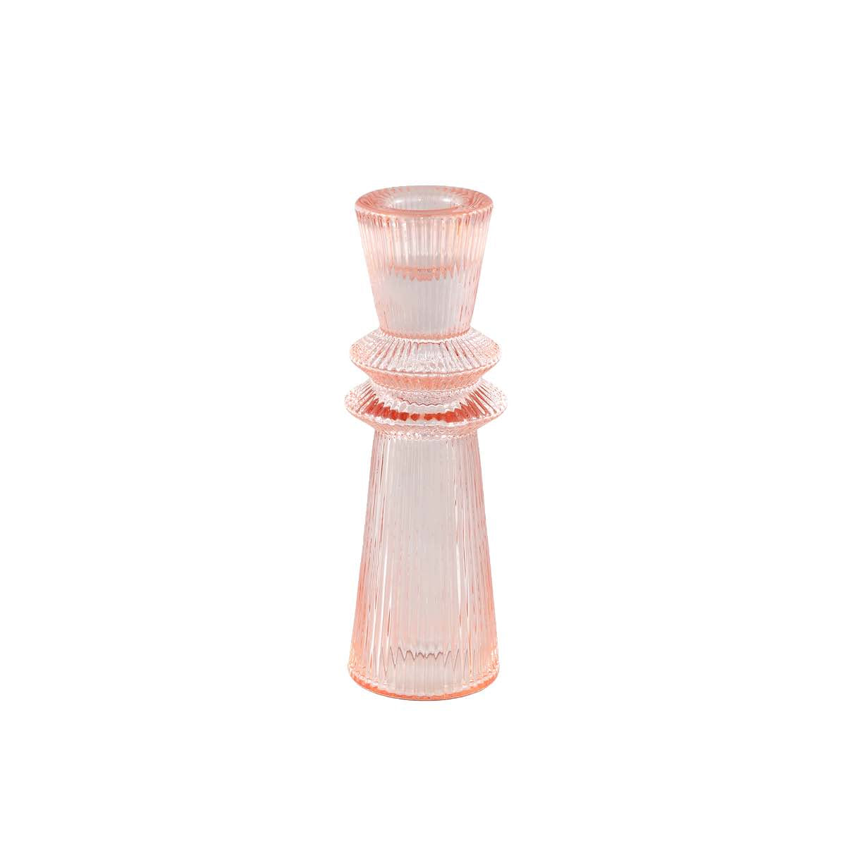 PTMD Linty Ronde Kandelaar - H15,5 x Ø5 cm - Glas - Roze