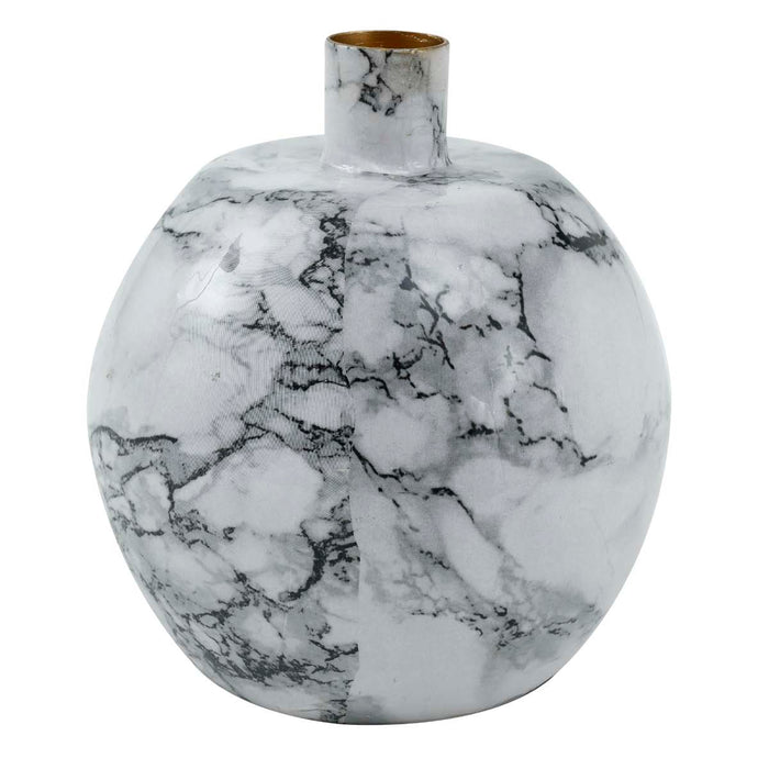 PTMD Randy Ronde Kandelaar Marmer - H13 x Ø11 cm - Ijzer - Wit