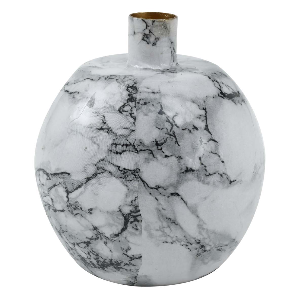 PTMD Randy Ronde Kandelaar Marmer - H13 x Ø11 cm - Ijzer - Wit