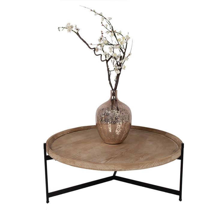 Clayre & Eef Salontafel  Ø 100x40 cm Bruin Zwart Hout Ijzer Rond