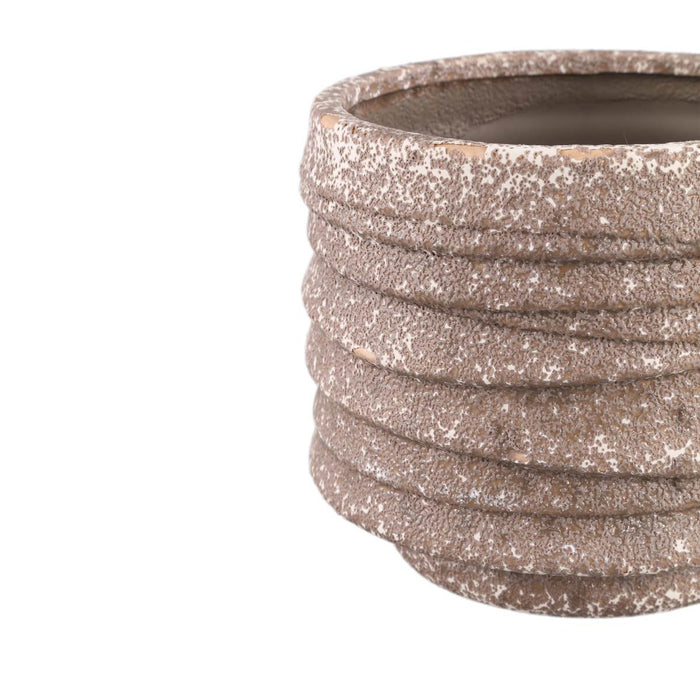 PTMD Hindouy Brown ceramic pot wavy round L