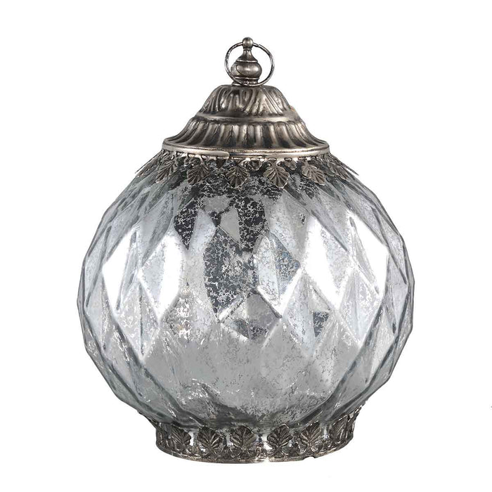 PTMD Nordy Lantaarn Diamant LED - H19,5 x Ø14,5 cm - Glas - Zilver
