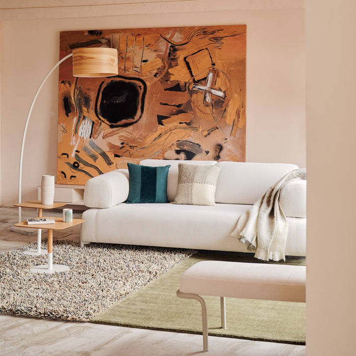 Kave Home - Compo-3-zitsbank van grijze chenille, groot eikenfineer