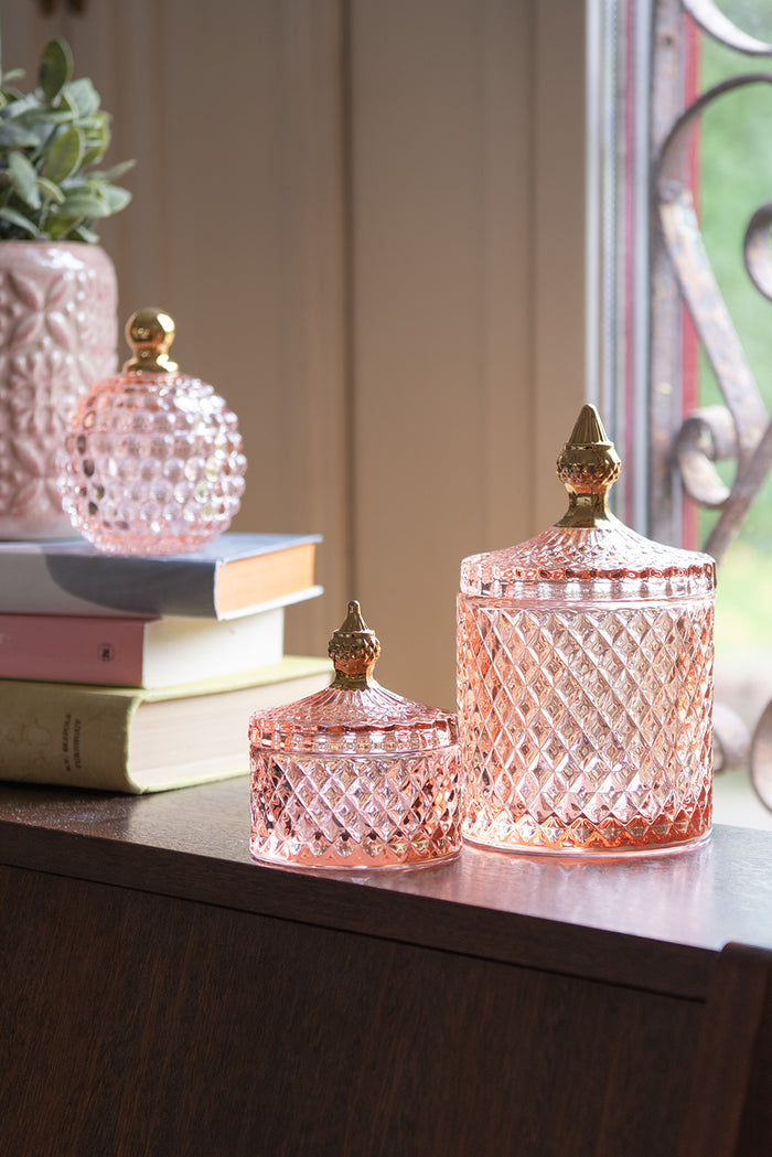 Clayre & Eef Glazen potje  Ø 11x15 cm Roze Glas Potje met deksel