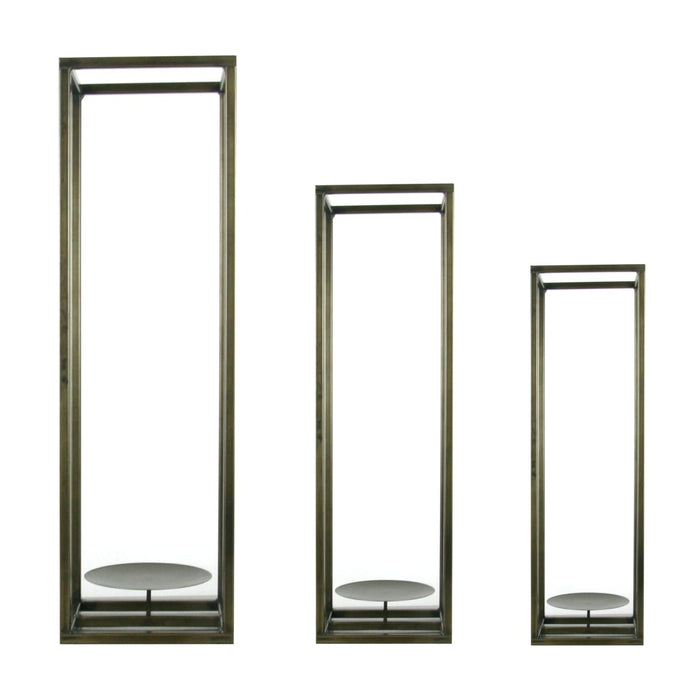 DKNC - Kandelaar Malmo - Metaal - 17x17x64cm - Set van 3 - Grijs