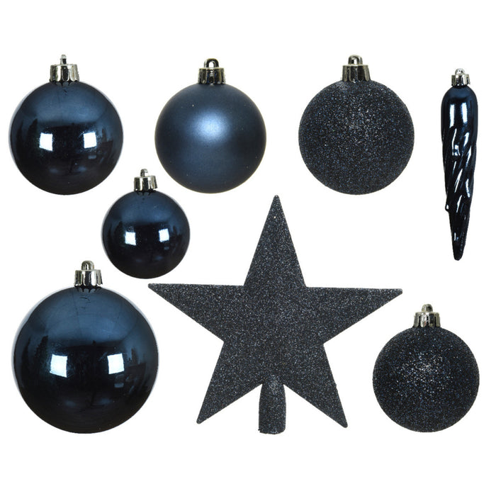 Bellatio decorations Kerstballen - 33x - donkerblauw - met piek