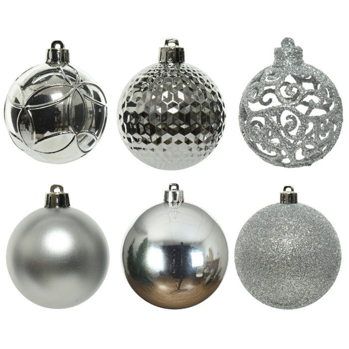 Decoris Kerstballen - 37ST - zilverkleurig - 6 cm - mat en glans