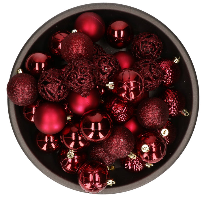 Bellatio Decorations Kerstballen - 37x - kunststof - rood - 6cm