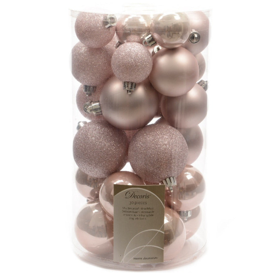 Decoris kerstballen - 30x st - lichtroze - 4-5-6 cm - kunststof