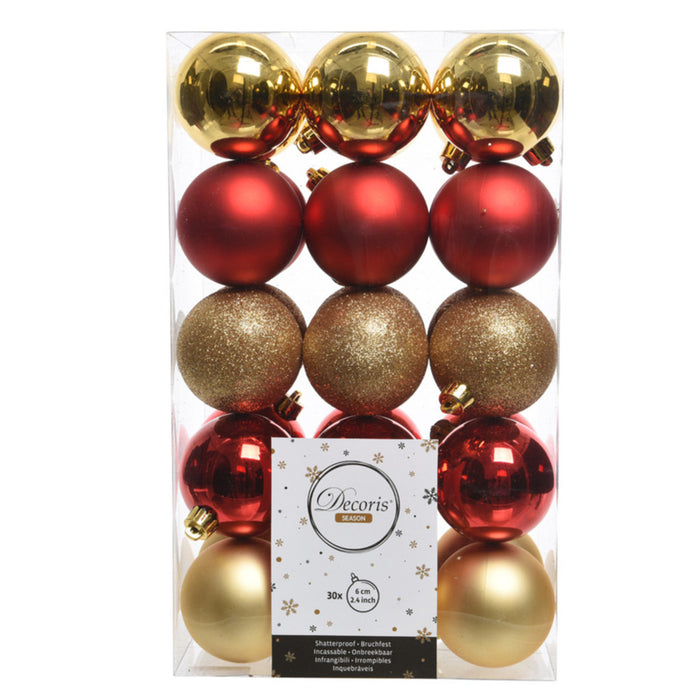 Decoris kerstballen - 30x st - goud en rood - D6 cm