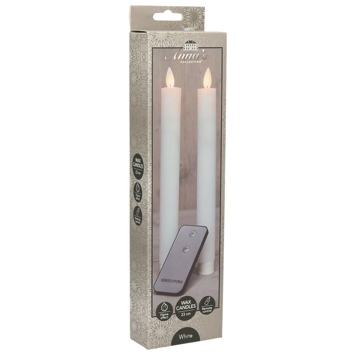 Anna's Collection Dinerkaarsen - wit - 2 stuks - LED - 23 cm