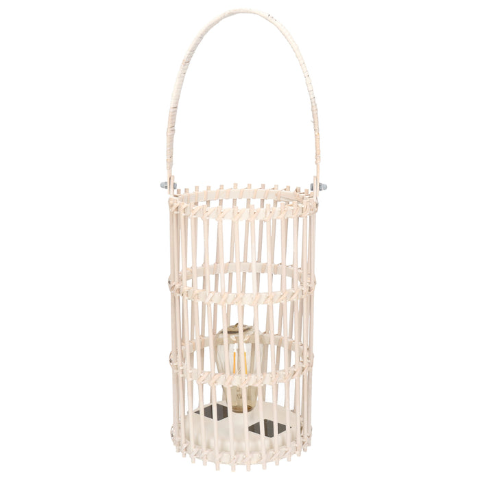 Anna's Collection Lantaarn - wit - solar - bamboe - 32 cm