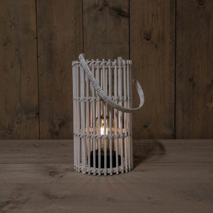 Anna's Collection Lantaarn - wit - solar - bamboe - 32 cm